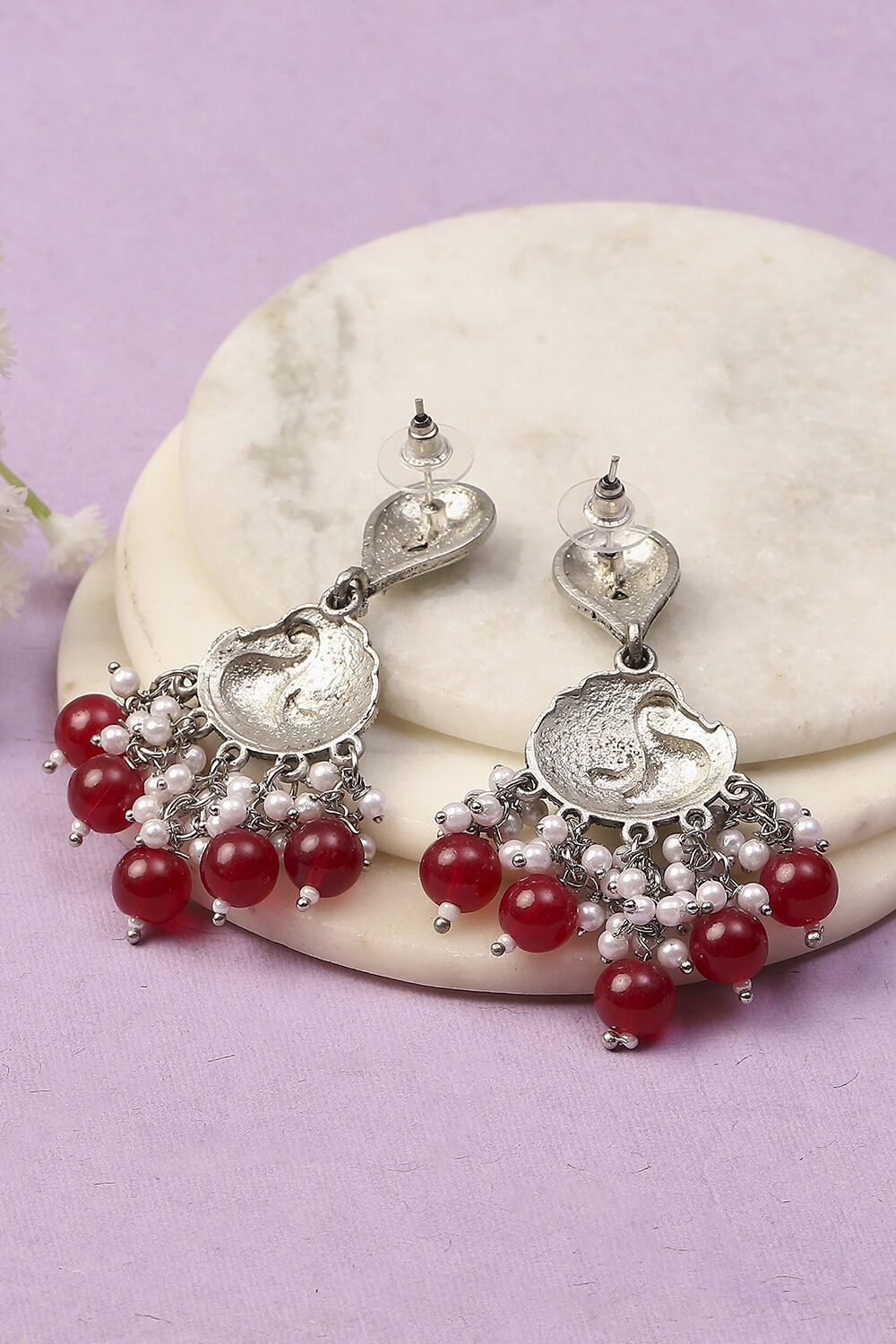 Red Oxidised Alloy Earrings image number 2