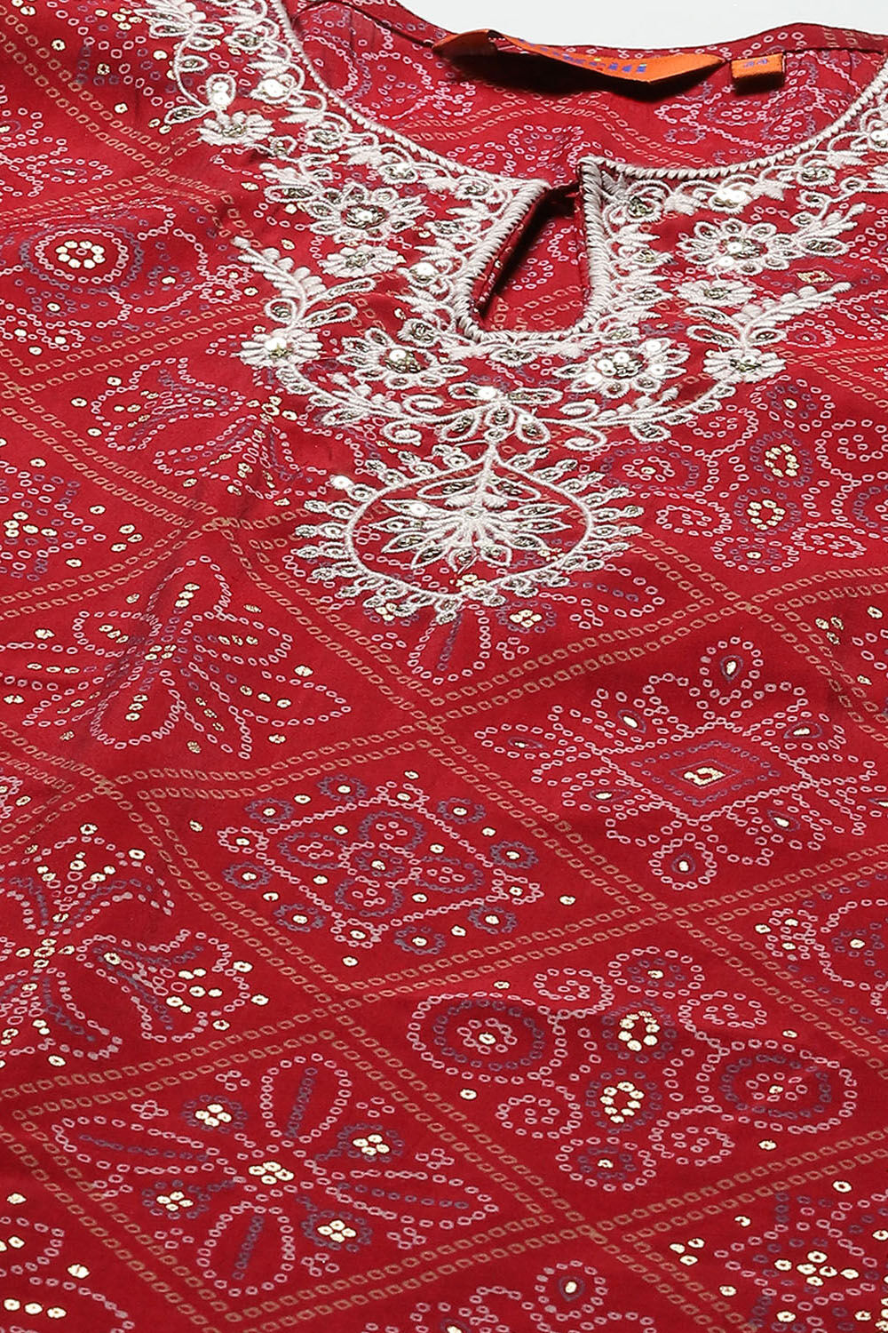 Blue Bandhani Print Straight Kurta & Salwar Suit Set image number 1