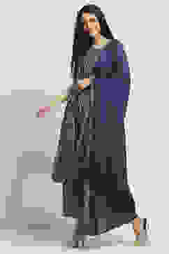 Indigo Cotton Printed Staright Suit Set image number 3