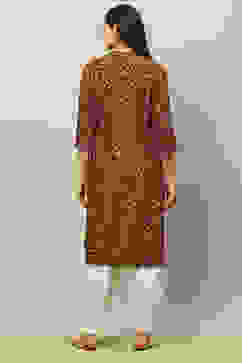 Brown Rayon Printed Straight Kurta image number 3