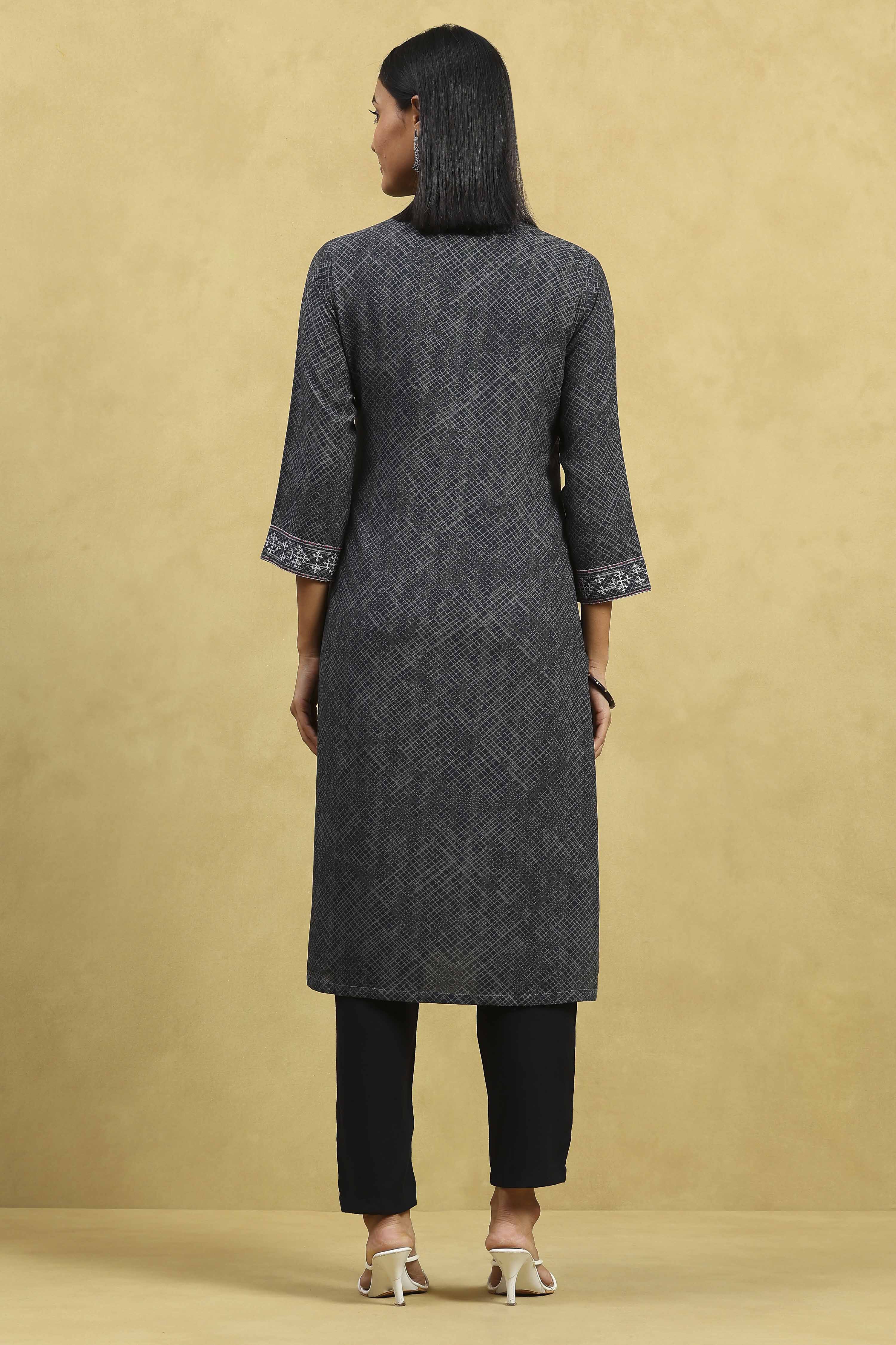 Grey Viscose Rayon Printed Straight Kurta image number 3