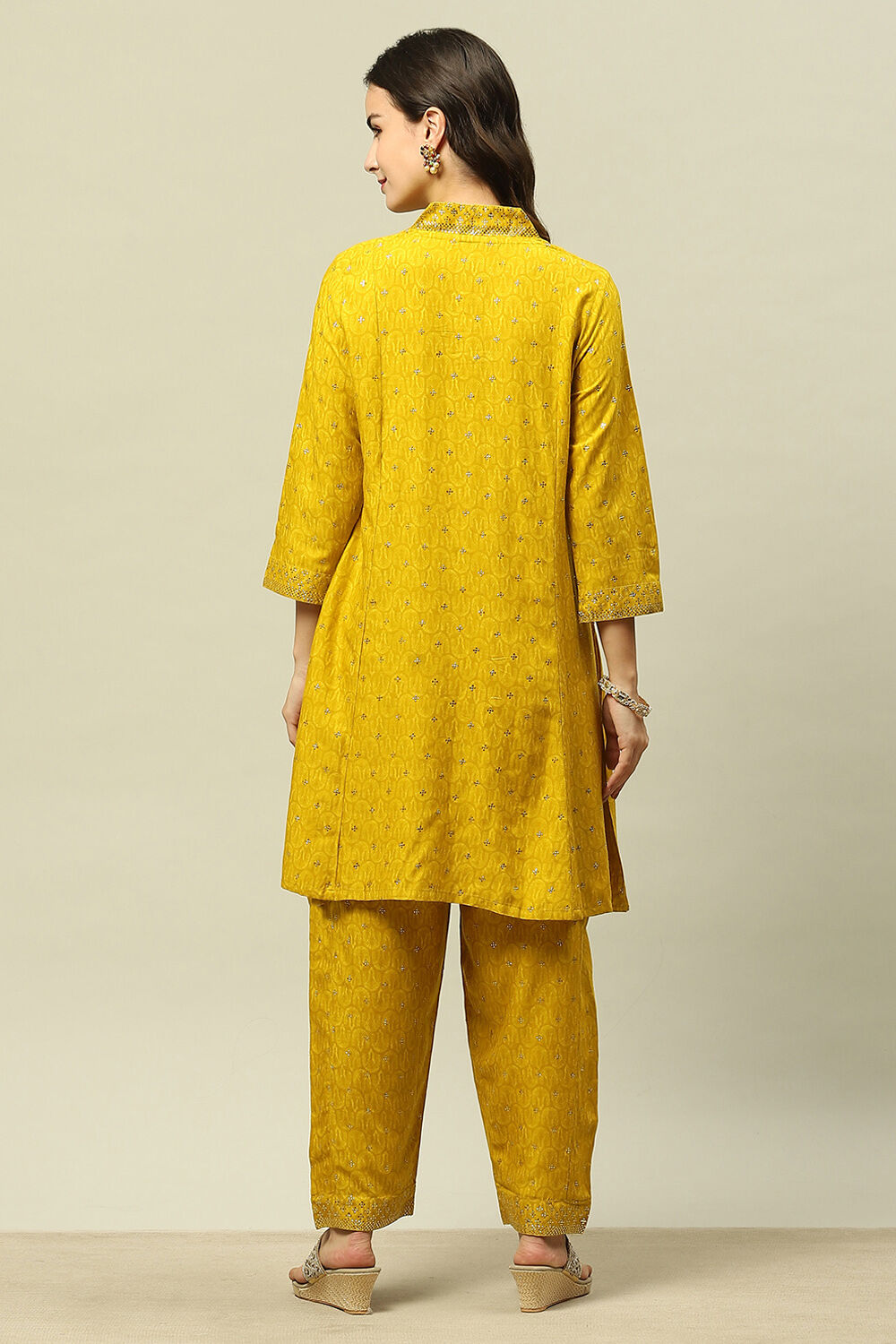 Yellow Printed Straight Co-ord Set image number 4