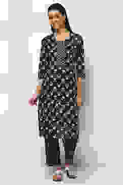 Indigo Cotton Floral Straight Kurta image number 5