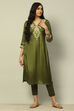 Olive Green Embroidered Viscose Shantoon Straight Kurta image number 0
