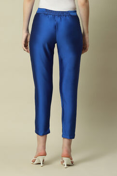 Coblt Blue Polyester Slim Solid Pants image number 4