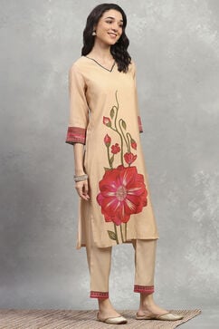 Gold Viscose Blend Printed Straight Kurta image number 4