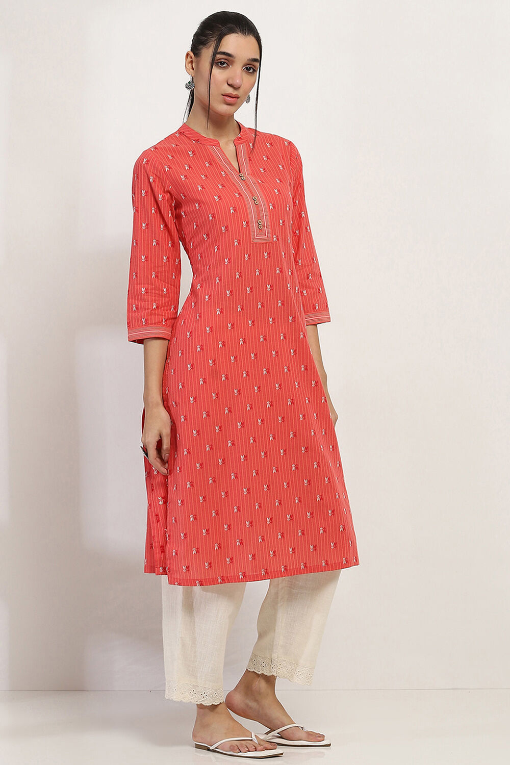 Coral Cotton Straight Kurta image number 4