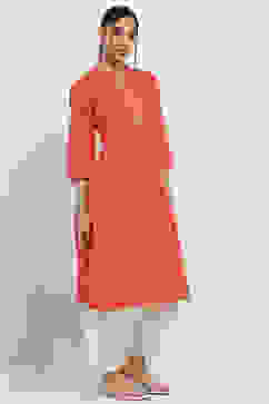 Coral Cotton Straight Kurta image number 4