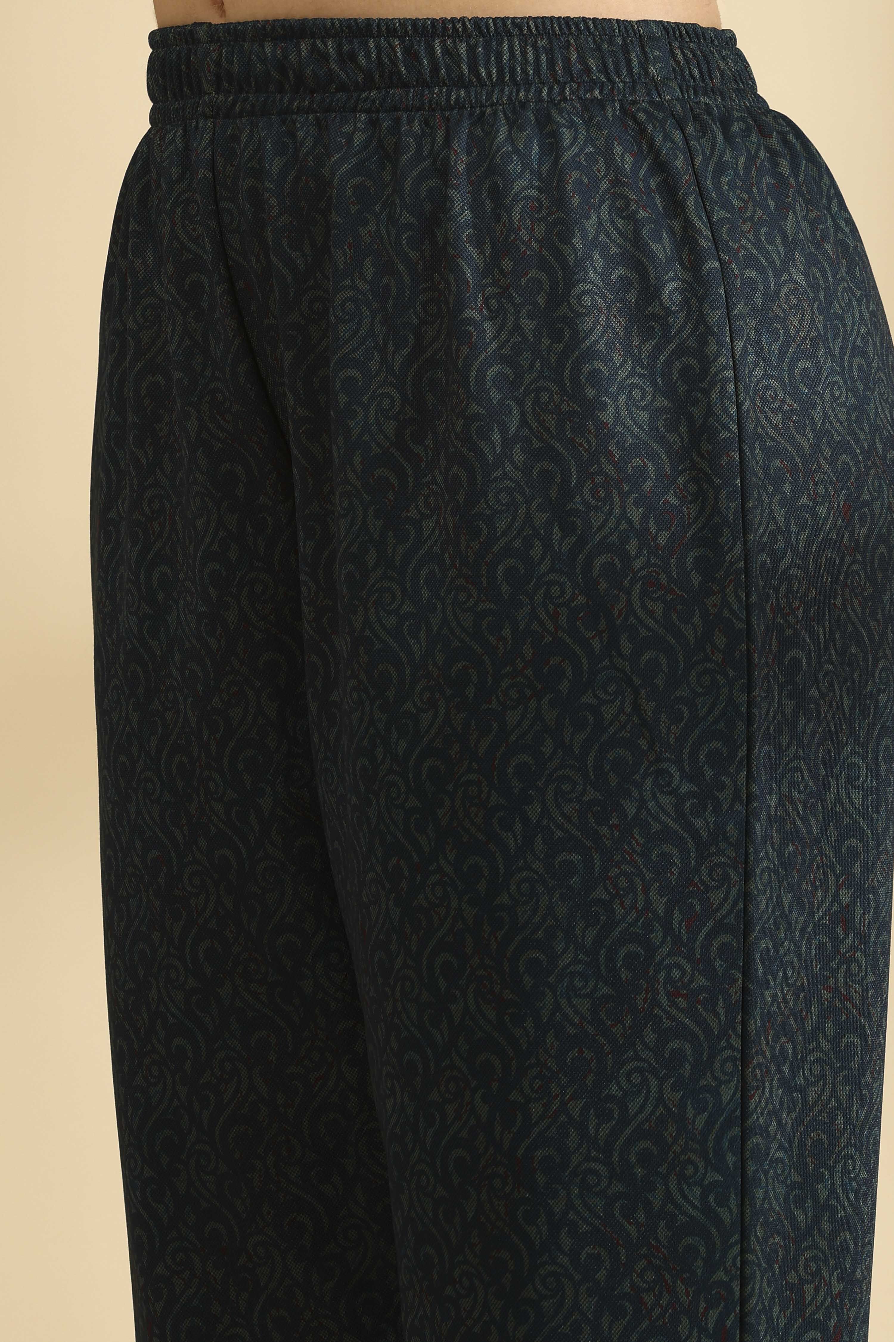 Teal Polyester Straight Printed Suit Set image number 2