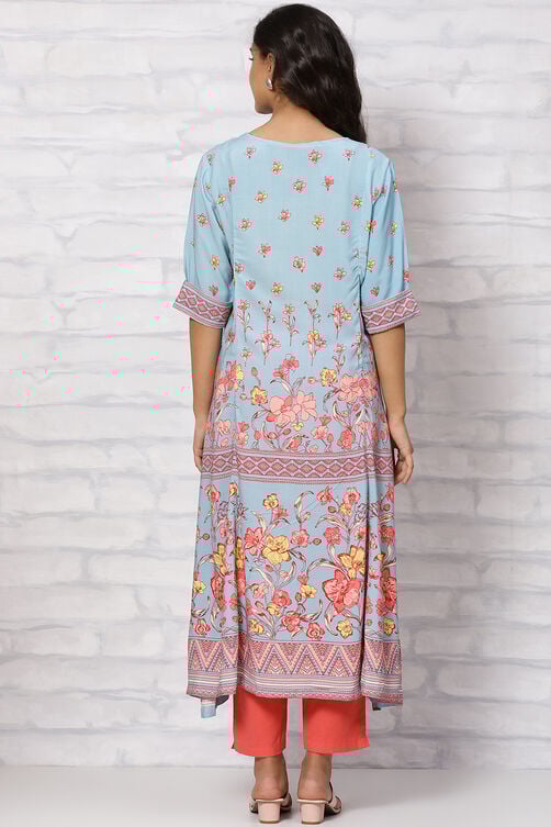 Blue Viscose Rayon A Line Dress image number 4