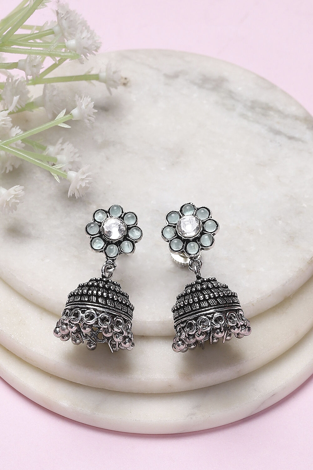 Green Brass Jhumka image number 0