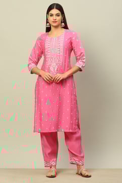 Pink Viscose Blend Straight Printed Kurta Palazzo Suit Set image number 6
