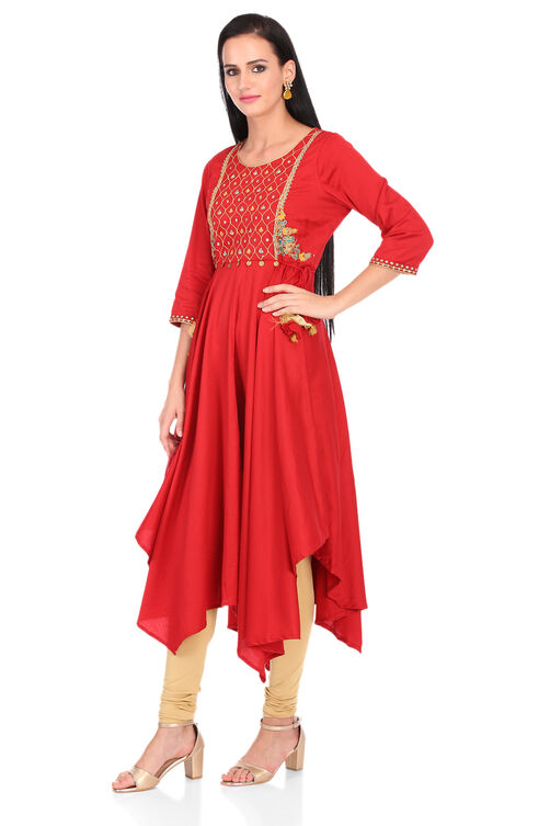Red Asymmetric Cotton Dress image number 3