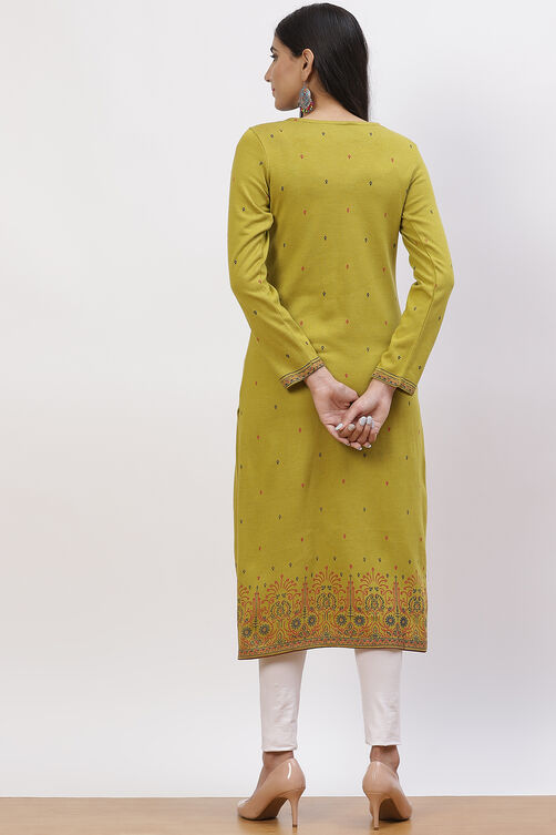 Olive Green Acrylic Straight Kurta image number 5