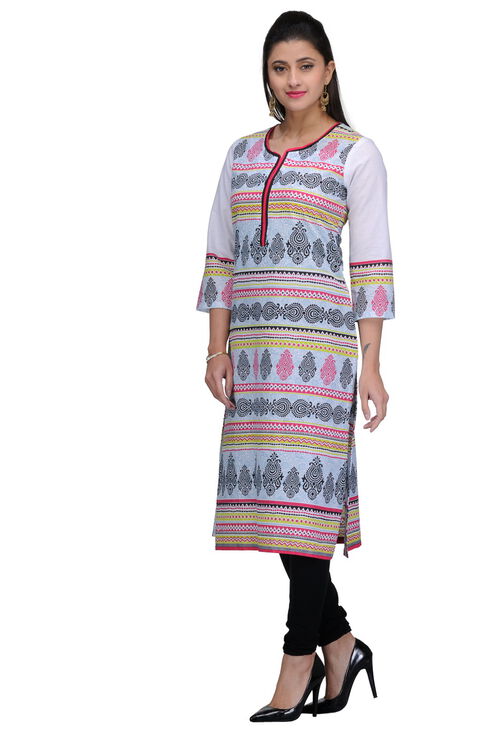 White Cotton Straight Kurta image number 2