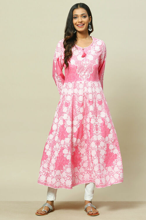 Pink LIVA Kalidar Kurta image number 5