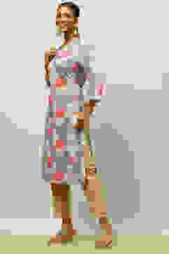 Grey Viscose Blend Printed Straight Kurta image number 2