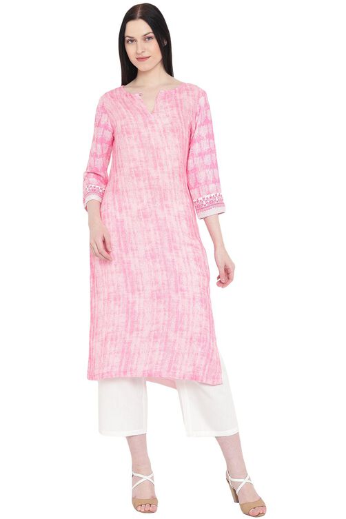 Pink Viscose Straight Kurta image number 0
