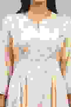 Beige Viscose Rayon Embroidered Anarkali Suit Set image number 1