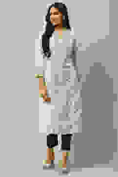 Off White Rayon Staight Kurta image number 5