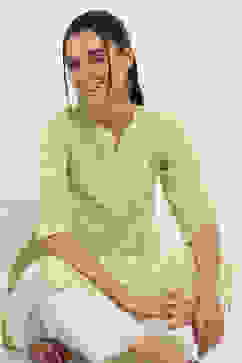 Lime Cotton Printed Straight Kurta image number 0