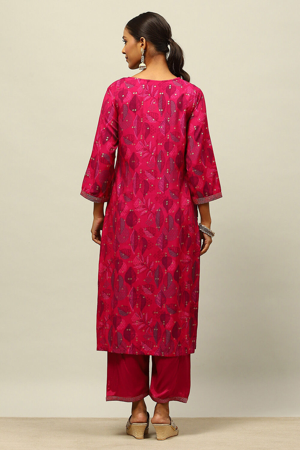 Magenta Printed Straight Suit Set image number 4