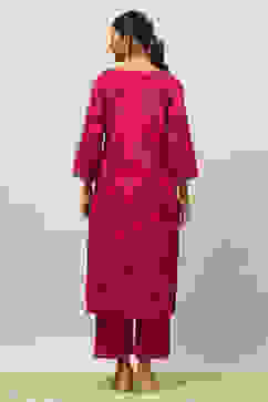 Magenta Printed Straight Suit Set image number 4