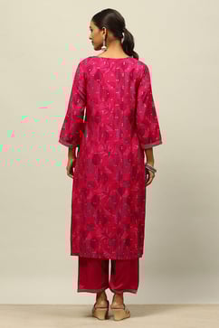 Magenta Printed Straight Suit Set image number 4