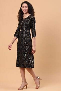 Black LIVA A Line Kurta Dress image number 2