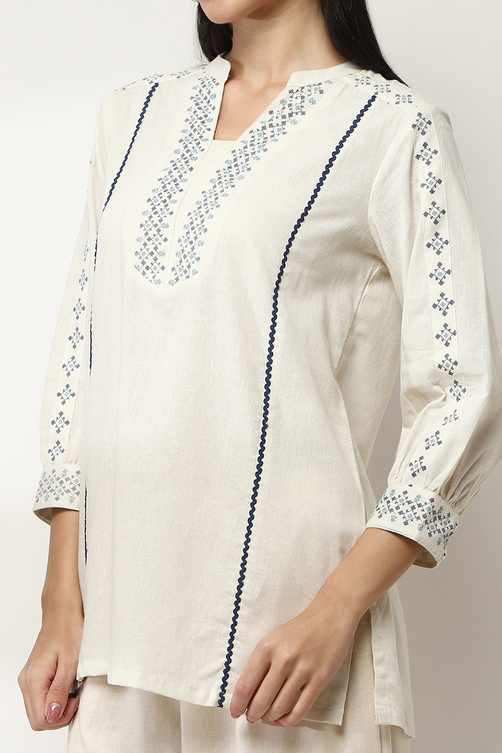 Off-White Cotton Blend Straight Top image number 1