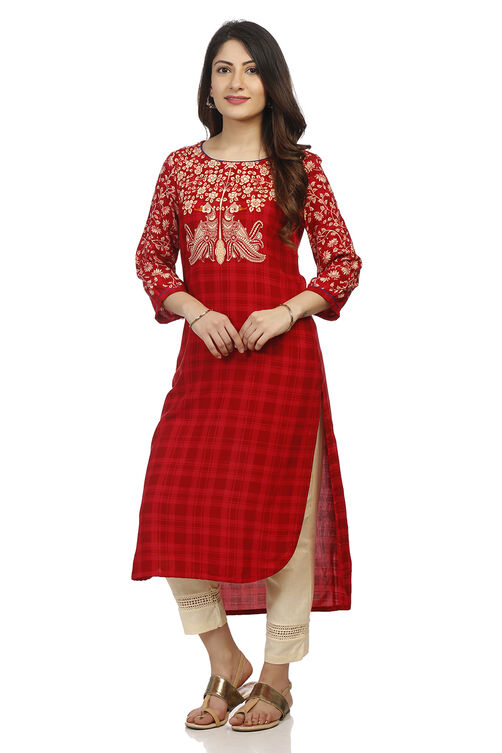 Maroon Straight Viscose Kurta image number 3