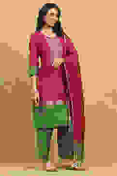 Pink Viscose Blend Solid Straight Suit Set image number 5