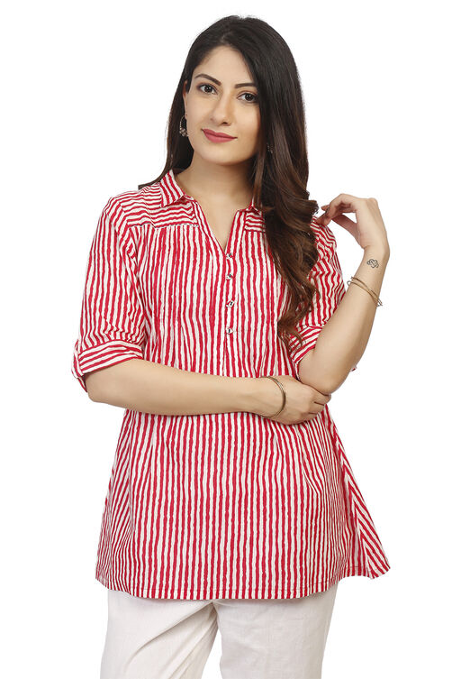 Red A Line Cotton Indie Top image number 0