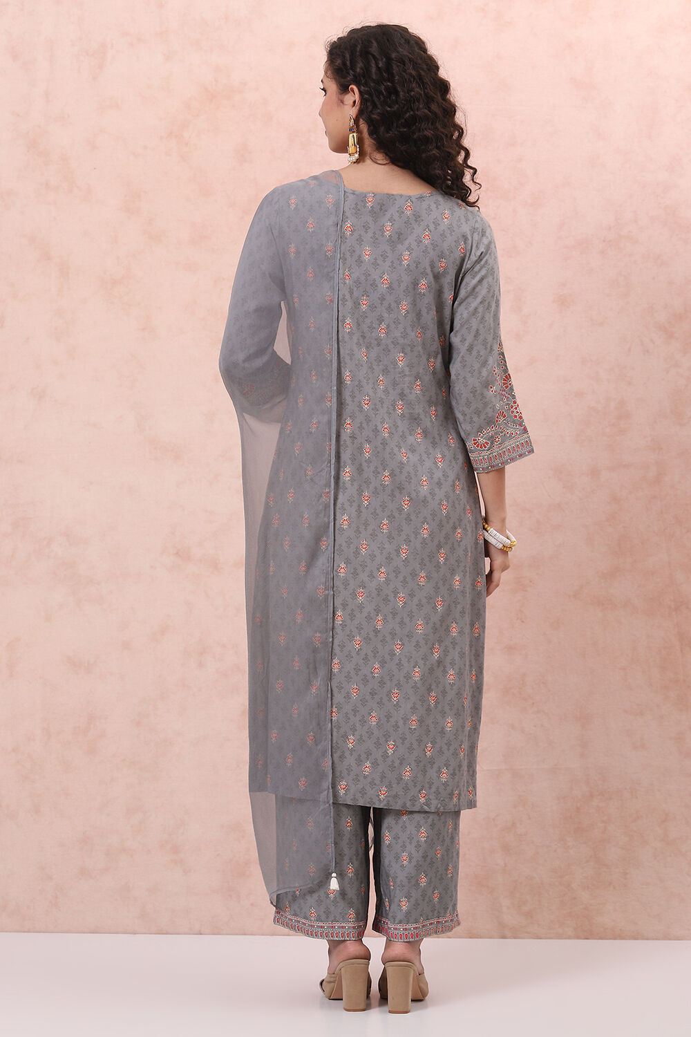 Grey LIVA Straight Suit Set image number 4