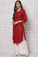 Red LIVA Straight Kurta image number 2