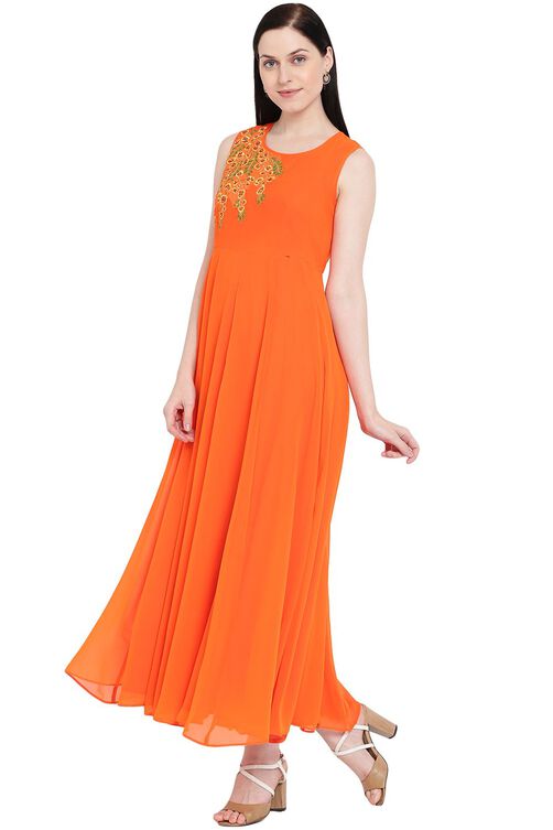 Maroon Art Silk Kurta Gown image number 2