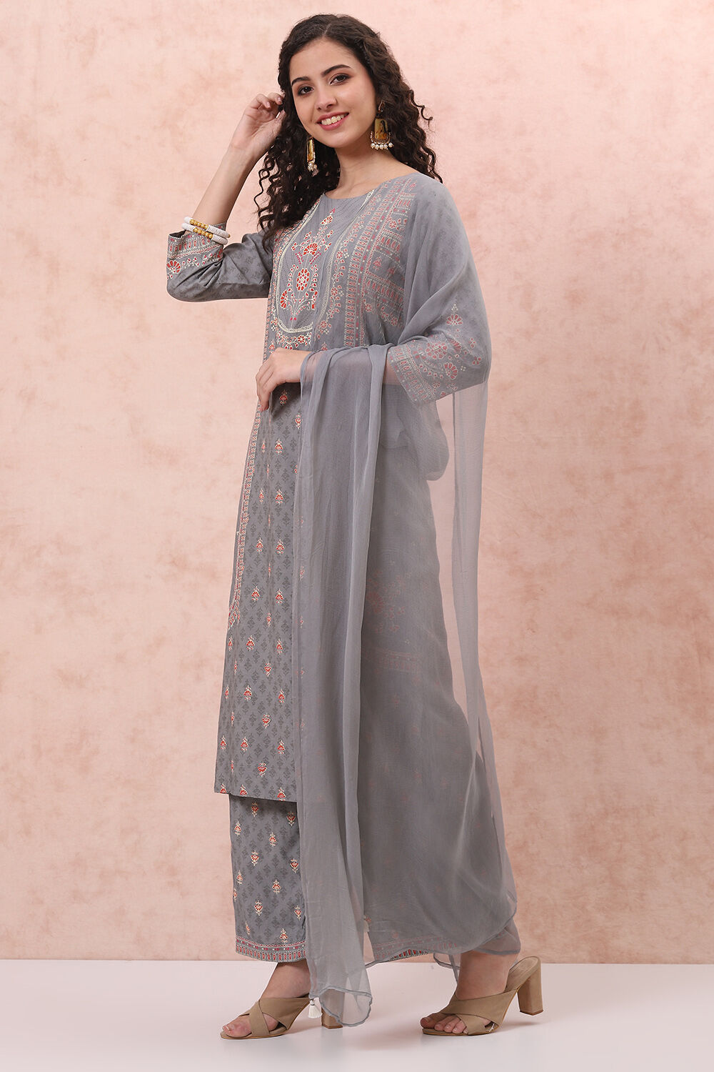 Grey LIVA Straight Suit Set image number 5