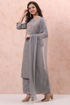 Grey LIVA Straight Suit Set image number 5