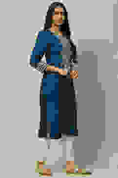 Indigo Rayon Staight Kurta image number 4