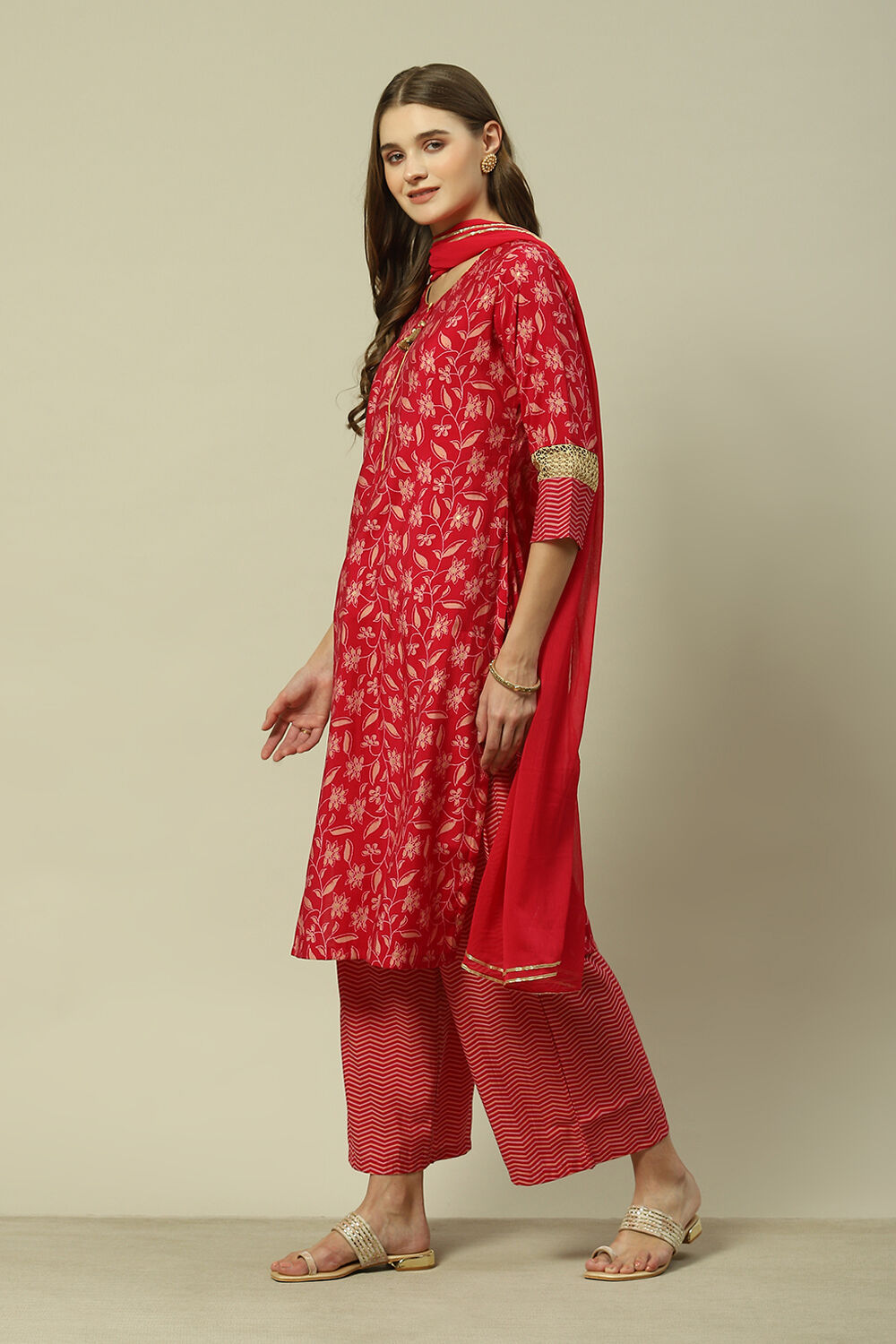 Mauve LIVA Straight Printed Kurta Palazzo Suit Set image number 4