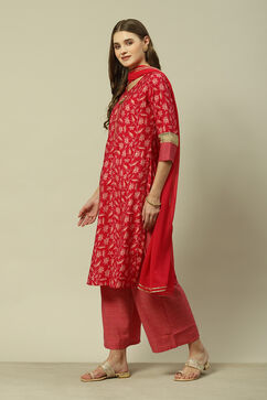 Fuchsia LIVA Straight Printed Kurta Palazzo Suit Set image number 4