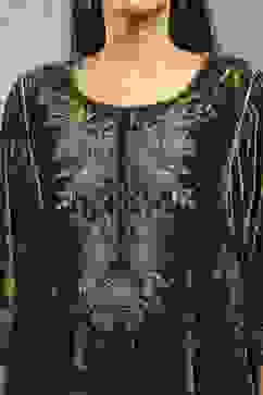 Olive Polyester Embroidered Straight Suit Set image number 1