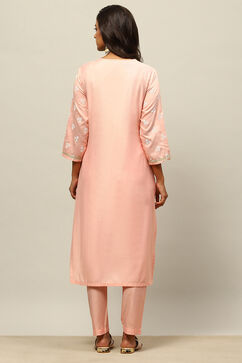 Pink Viscose Muslin Straight Printed Kurta Palazzo Suit Set image number 4