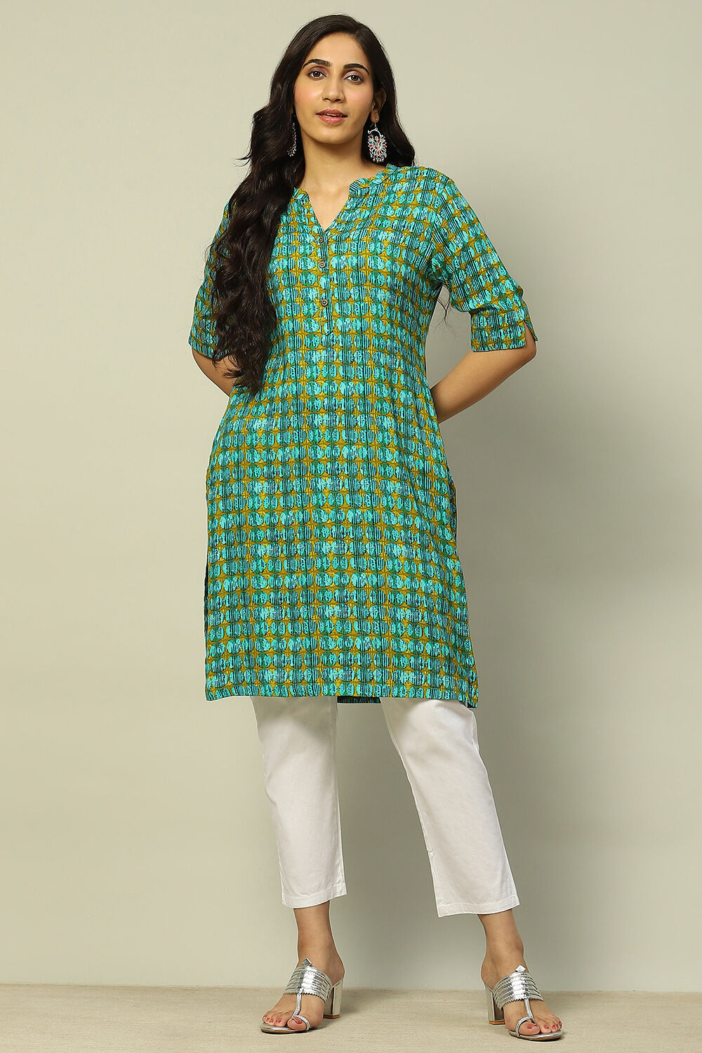 Blue Geometric Printed Straight Kurta image number 0
