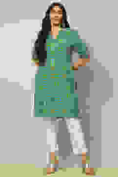 Blue Geometric Printed Straight Kurta image number 0