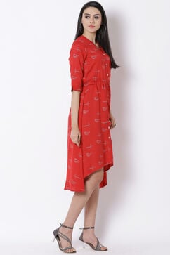 Red Viscose Asymmetric Dress image number 3