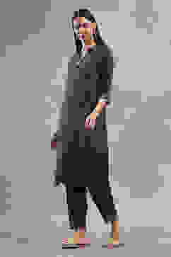 Black Viscose Blend Printed Straight Kurta Pants Set image number 5