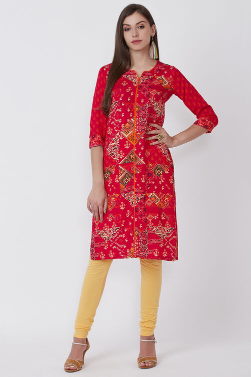 Pink Viscose Straight Kurta image number 3