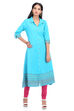 Turquoise Flared Cotton Kurta image number 0