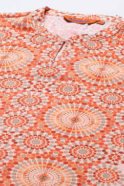 Orange Polyester A-Line Printed Top image number 1